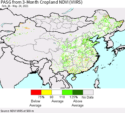 China, Mongolia and Taiwan PASG from 3-Month Cropland NDVI (VIIRS) Thematic Map For 5/17/2021 - 5/24/2021