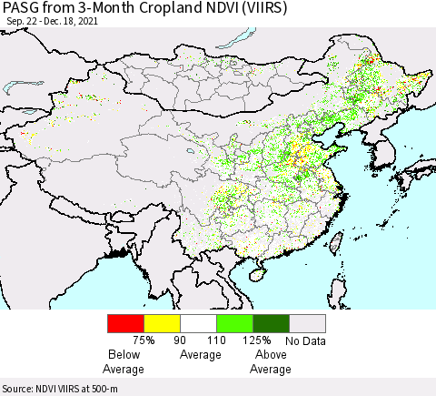 China, Mongolia and Taiwan PASG from 3-Month Cropland NDVI (VIIRS) Thematic Map For 12/11/2021 - 12/18/2021