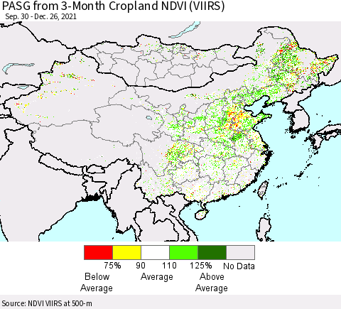 China, Mongolia and Taiwan PASG from 3-Month Cropland NDVI (VIIRS) Thematic Map For 12/19/2021 - 12/26/2021