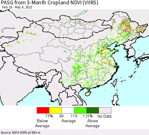 China, Mongolia and Taiwan PASG from 3-Month Cropland NDVI (VIIRS) Thematic Map For 5/1/2022 - 5/8/2022