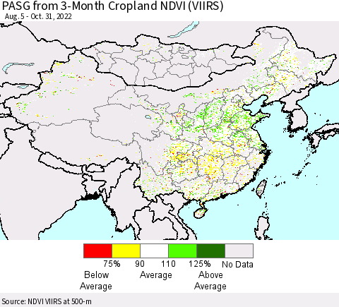 China, Mongolia and Taiwan PASG from 3-Month Cropland NDVI (VIIRS) Thematic Map For 10/24/2022 - 10/31/2022