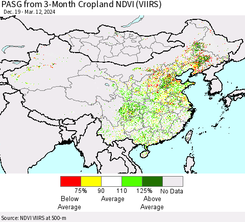 China, Mongolia and Taiwan PASG from 3-Month Cropland NDVI (VIIRS) Thematic Map For 3/5/2024 - 3/12/2024