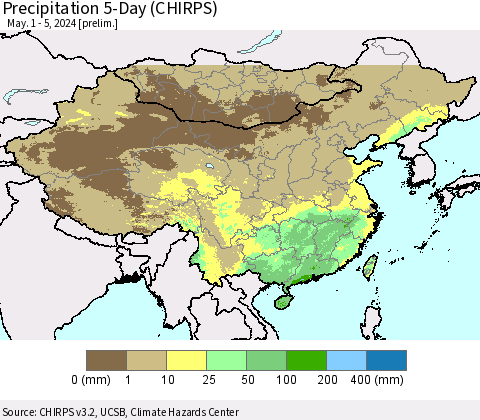 China, Mongolia and Taiwan Precipitation 5-Day (CHIRPS) Thematic Map For 5/1/2024 - 5/5/2024