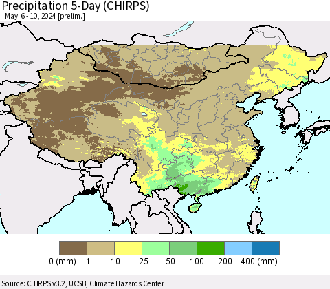 China, Mongolia and Taiwan Precipitation 5-Day (CHIRPS) Thematic Map For 5/6/2024 - 5/10/2024
