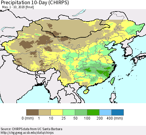 China, Mongolia and Taiwan Precipitation 10-Day (CHIRPS) Thematic Map For 5/1/2020 - 5/10/2020