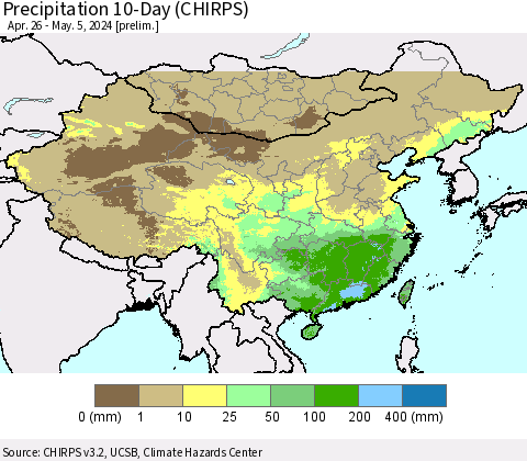 China, Mongolia and Taiwan Precipitation 10-Day (CHIRPS) Thematic Map For 4/26/2024 - 5/5/2024