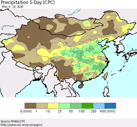 China, Mongolia and Taiwan Precipitation 5-Day (CPC) Thematic Map For 5/6/2020 - 5/10/2020