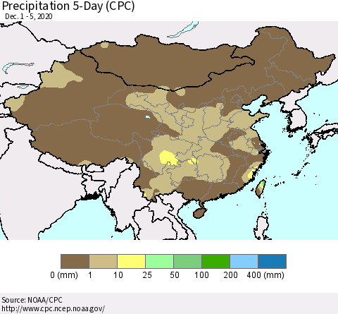 China, Mongolia and Taiwan Precipitation 5-Day (CPC) Thematic Map For 12/1/2020 - 12/5/2020