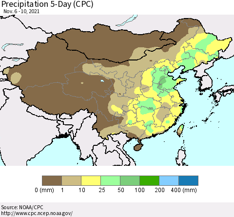 China, Mongolia and Taiwan Precipitation 5-Day (CPC) Thematic Map For 11/6/2021 - 11/10/2021