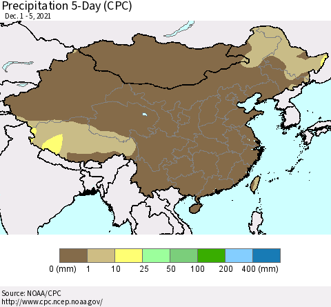 China, Mongolia and Taiwan Precipitation 5-Day (CPC) Thematic Map For 12/1/2021 - 12/5/2021