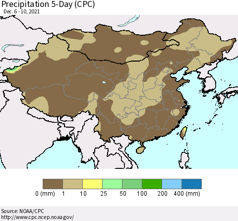 China, Mongolia and Taiwan Precipitation 5-Day (CPC) Thematic Map For 12/6/2021 - 12/10/2021