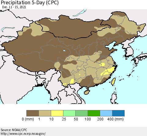 China, Mongolia and Taiwan Precipitation 5-Day (CPC) Thematic Map For 12/11/2021 - 12/15/2021