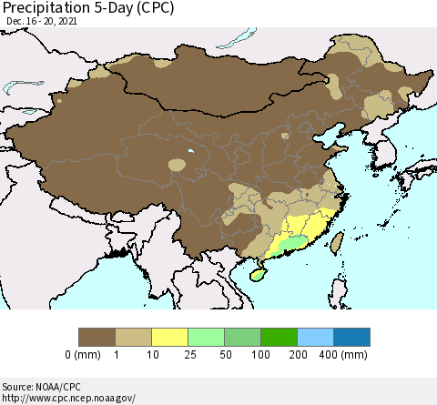 China, Mongolia and Taiwan Precipitation 5-Day (CPC) Thematic Map For 12/16/2021 - 12/20/2021