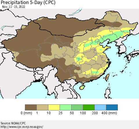 China, Mongolia and Taiwan Precipitation 5-Day (CPC) Thematic Map For 11/11/2022 - 11/15/2022