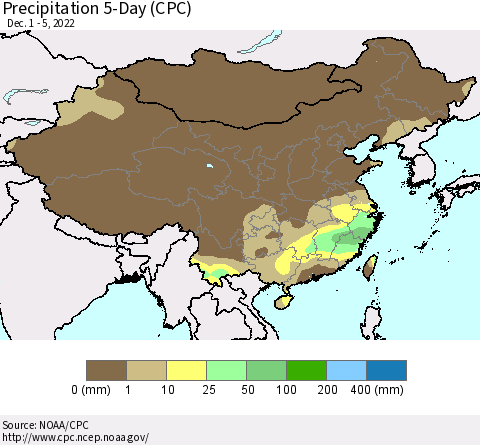 China, Mongolia and Taiwan Precipitation 5-Day (CPC) Thematic Map For 12/1/2022 - 12/5/2022