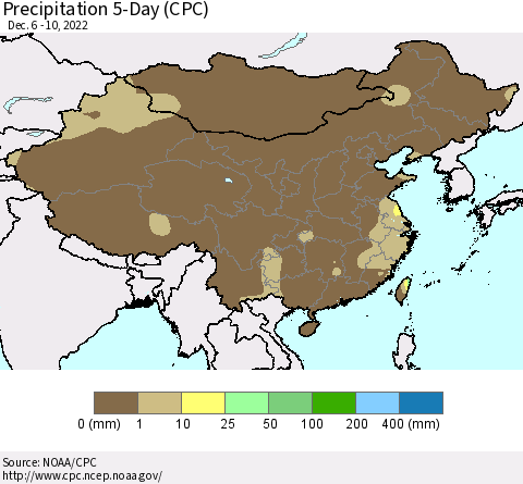 China, Mongolia and Taiwan Precipitation 5-Day (CPC) Thematic Map For 12/6/2022 - 12/10/2022