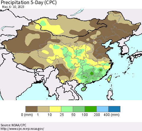 China, Mongolia and Taiwan Precipitation 5-Day (CPC) Thematic Map For 5/6/2023 - 5/10/2023