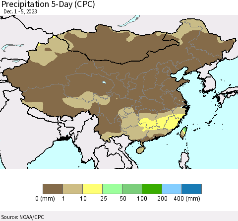China, Mongolia and Taiwan Precipitation 5-Day (CPC) Thematic Map For 12/1/2023 - 12/5/2023