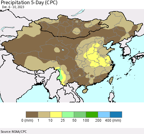 China, Mongolia and Taiwan Precipitation 5-Day (CPC) Thematic Map For 12/6/2023 - 12/10/2023
