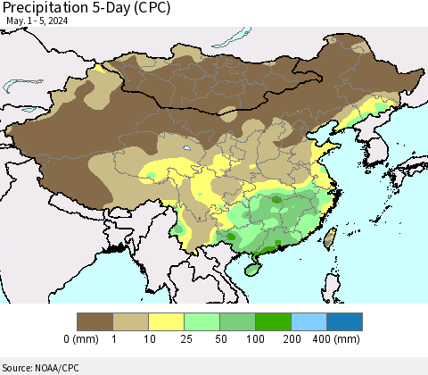 China, Mongolia and Taiwan Precipitation 5-Day (CPC) Thematic Map For 5/1/2024 - 5/5/2024