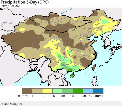 China, Mongolia and Taiwan Precipitation 5-Day (CPC) Thematic Map For 5/6/2024 - 5/10/2024