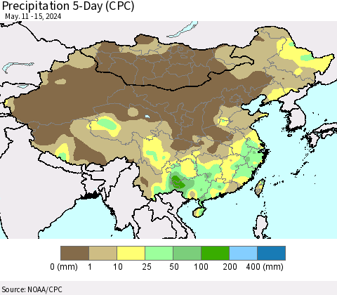 China, Mongolia and Taiwan Precipitation 5-Day (CPC) Thematic Map For 5/11/2024 - 5/15/2024
