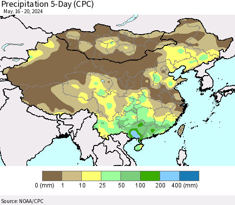 China, Mongolia and Taiwan Precipitation 5-Day (CPC) Thematic Map For 5/16/2024 - 5/20/2024