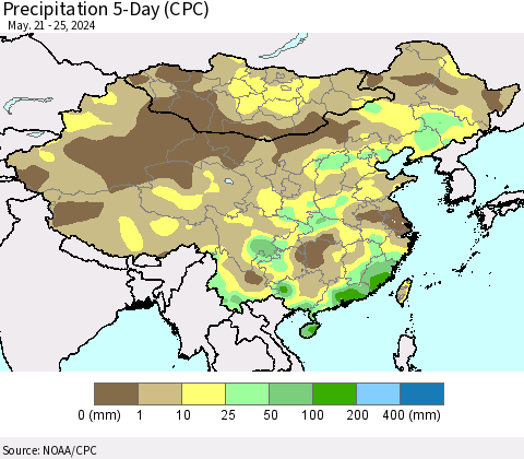 China, Mongolia and Taiwan Precipitation 5-Day (CPC) Thematic Map For 5/21/2024 - 5/25/2024
