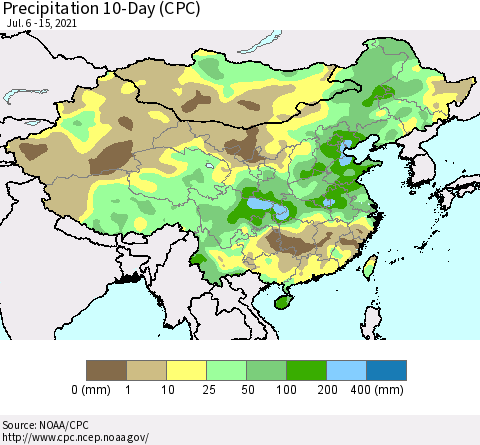 China, Mongolia and Taiwan Precipitation 10-Day (CPC) Thematic Map For 7/6/2021 - 7/15/2021