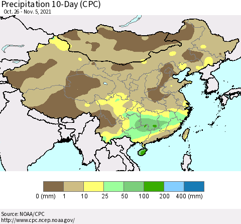 China, Mongolia and Taiwan Precipitation 10-Day (CPC) Thematic Map For 10/26/2021 - 11/5/2021