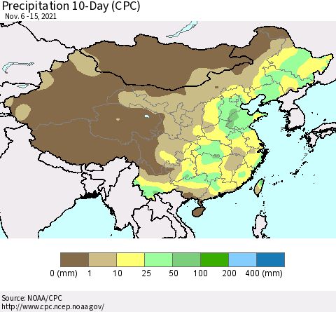 China, Mongolia and Taiwan Precipitation 10-Day (CPC) Thematic Map For 11/6/2021 - 11/15/2021