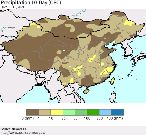 China, Mongolia and Taiwan Precipitation 10-Day (CPC) Thematic Map For 12/6/2021 - 12/15/2021