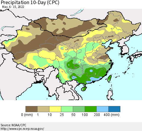 China, Mongolia and Taiwan Precipitation 10-Day (CPC) Thematic Map For 5/6/2022 - 5/15/2022