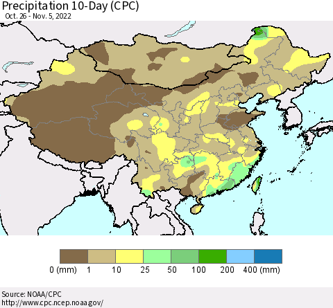 China, Mongolia and Taiwan Precipitation 10-Day (CPC) Thematic Map For 10/26/2022 - 11/5/2022