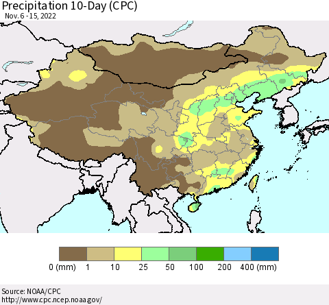 China, Mongolia and Taiwan Precipitation 10-Day (CPC) Thematic Map For 11/6/2022 - 11/15/2022