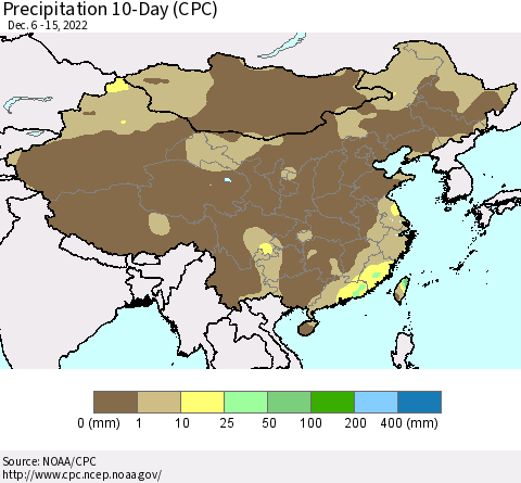 China, Mongolia and Taiwan Precipitation 10-Day (CPC) Thematic Map For 12/6/2022 - 12/15/2022