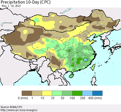 China, Mongolia and Taiwan Precipitation 10-Day (CPC) Thematic Map For 5/1/2023 - 5/10/2023