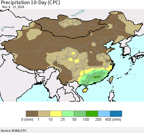 China, Mongolia and Taiwan Precipitation 10-Day (CPC) Thematic Map For 3/6/2024 - 3/15/2024