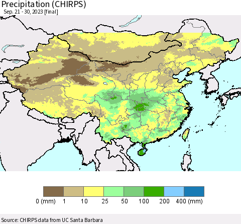 China, Mongolia and Taiwan Precipitation (CHIRPS) Thematic Map For 9/21/2023 - 9/30/2023