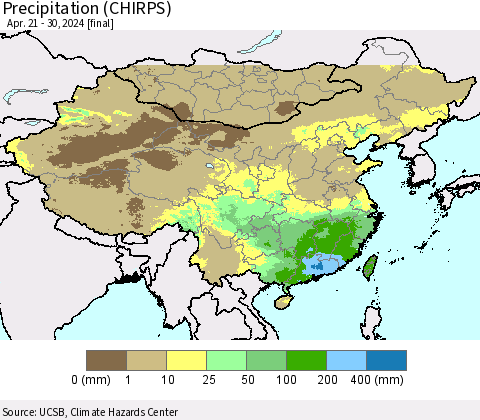 China, Mongolia and Taiwan Precipitation (CHIRPS) Thematic Map For 4/21/2024 - 4/30/2024