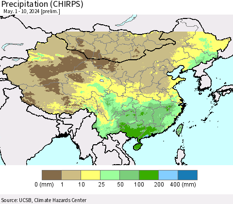 China, Mongolia and Taiwan Precipitation (CHIRPS) Thematic Map For 5/1/2024 - 5/10/2024