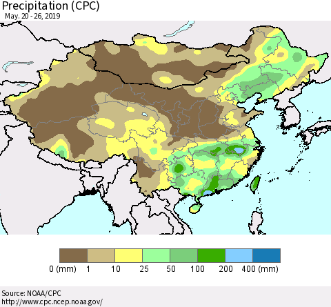 China, Mongolia and Taiwan Precipitation (CPC) Thematic Map For 5/20/2019 - 5/26/2019