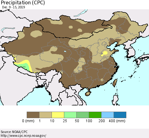 China, Mongolia and Taiwan Precipitation (CPC) Thematic Map For 12/9/2019 - 12/15/2019