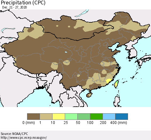 China and Taiwan Precipitation (CPC) Thematic Map For 12/21/2020 - 12/27/2020