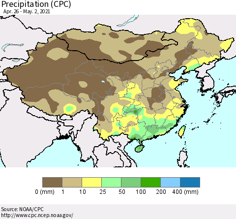 China and Taiwan Precipitation (CPC) Thematic Map For 4/26/2021 - 5/2/2021