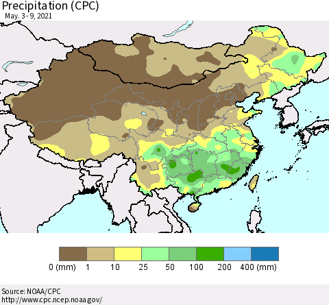 China and Taiwan Precipitation (CPC) Thematic Map For 5/3/2021 - 5/9/2021