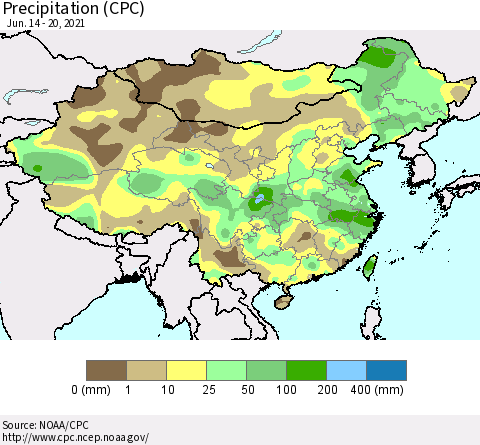 China and Taiwan Precipitation (CPC) Thematic Map For 6/14/2021 - 6/20/2021