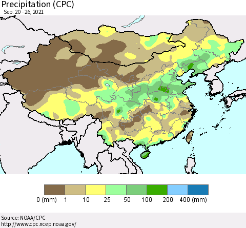 China and Taiwan Precipitation (CPC) Thematic Map For 9/20/2021 - 9/26/2021