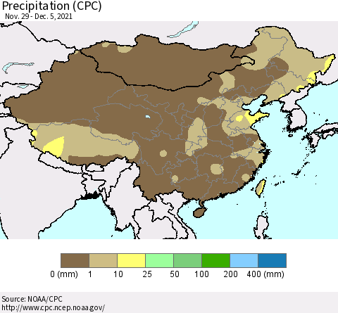 China and Taiwan Precipitation (CPC) Thematic Map For 11/29/2021 - 12/5/2021