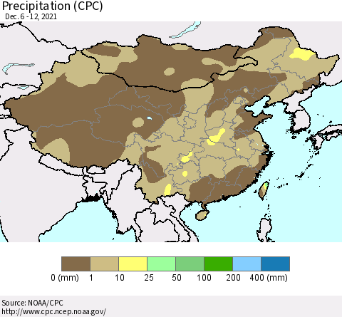 China and Taiwan Precipitation (CPC) Thematic Map For 12/6/2021 - 12/12/2021
